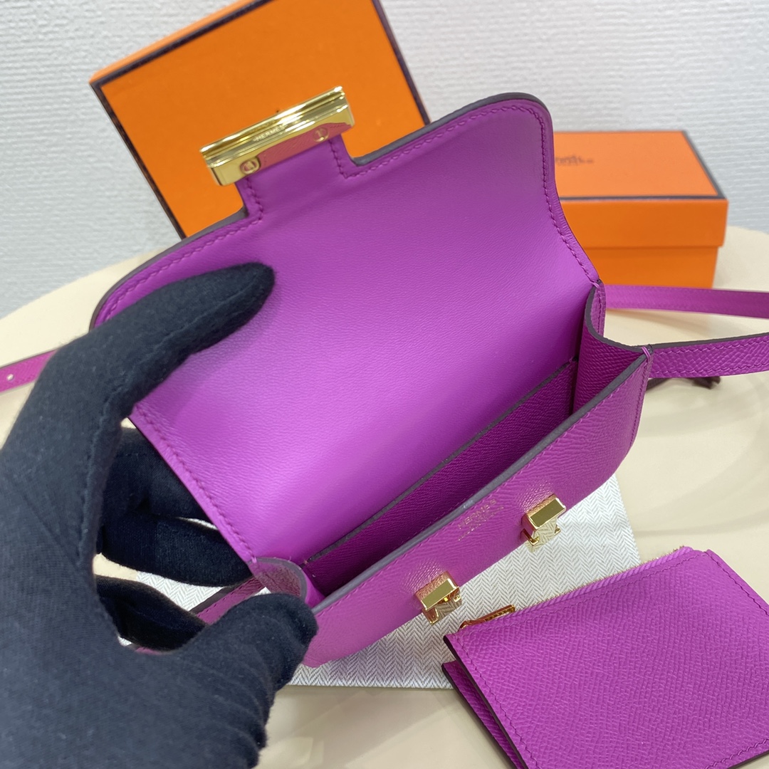 Hermes Constance Slim Wallet Belt Bag In Anemone Epsom Leather